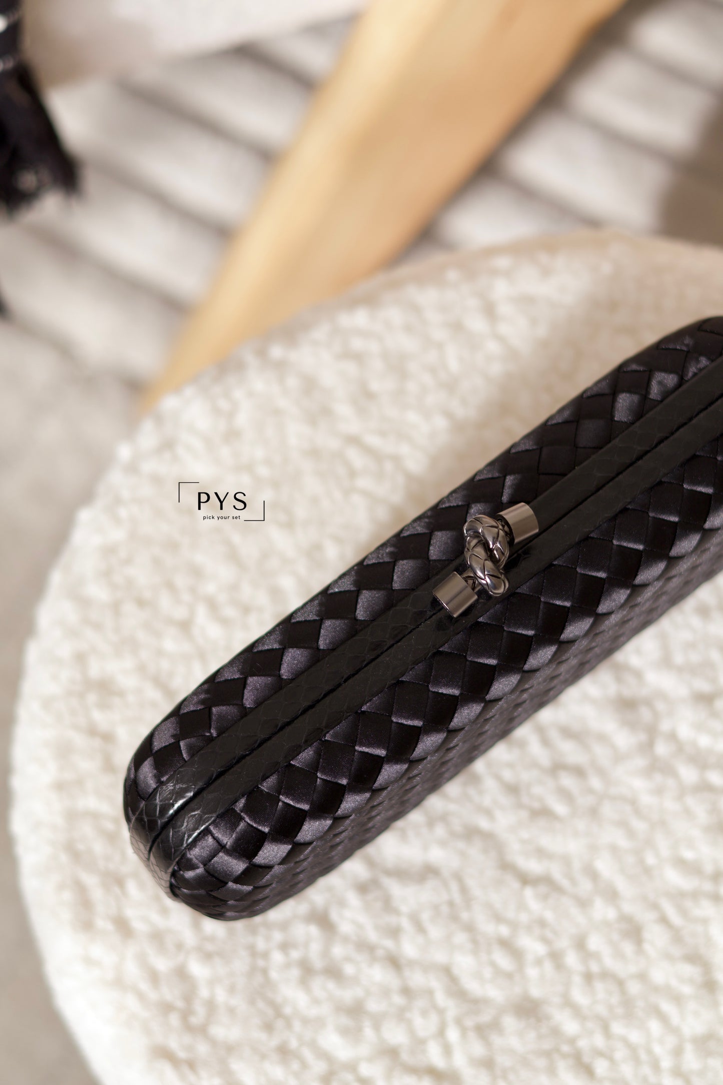 Intrecciato Satin and Snakeskin Trim Knot Clutch