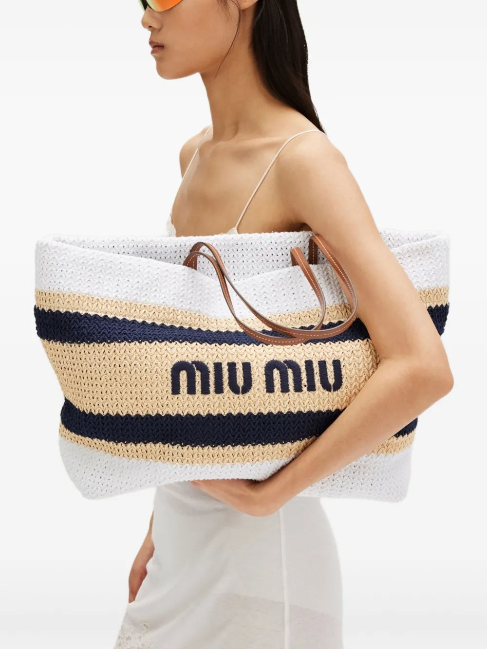 Raffia-effect woven tote bag