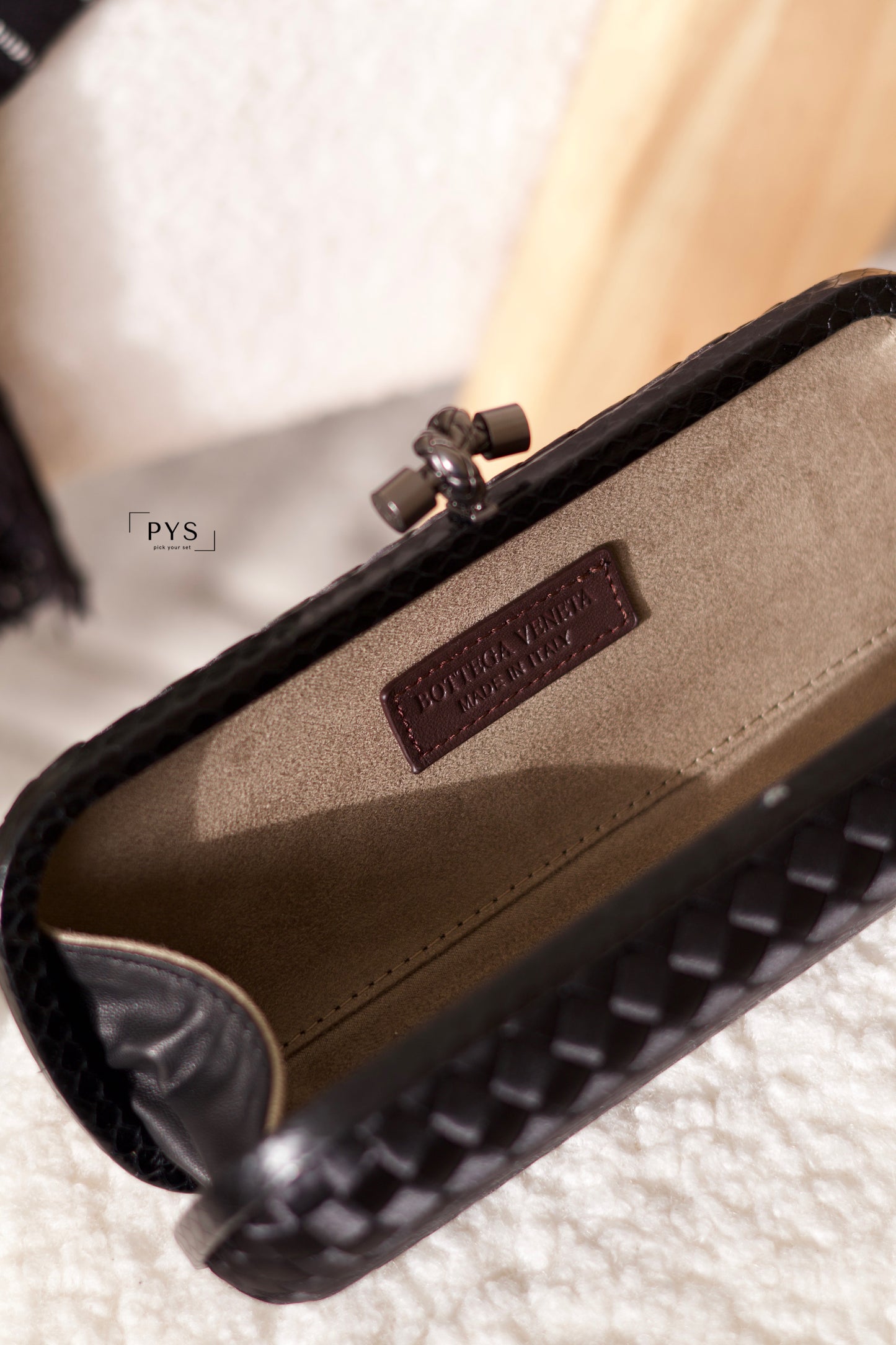 Intrecciato Satin and Snakeskin Trim Knot Clutch