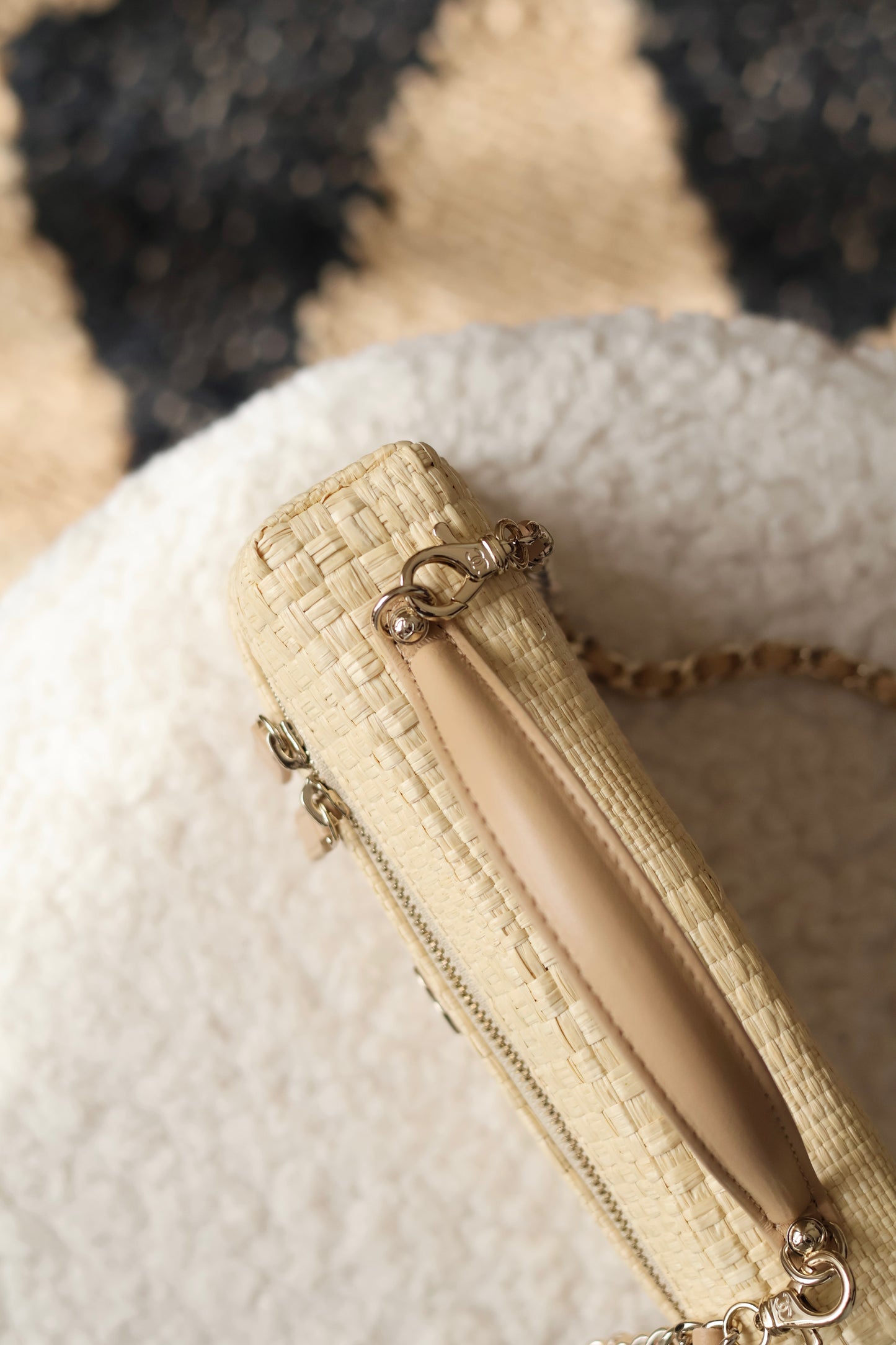 Classic Vanity With Chain Braided Raffia & Gold Tone Metal