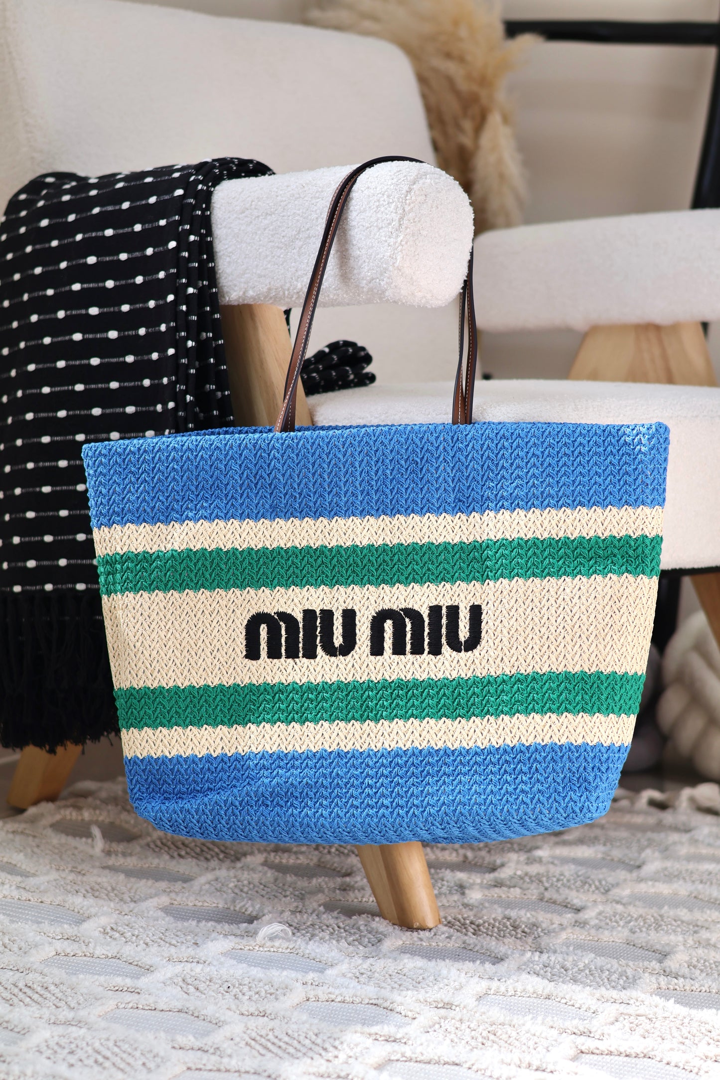 Raffia-effect woven tote bag