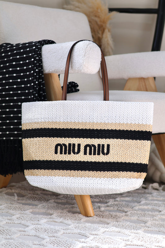 Raffia-effect woven tote bag