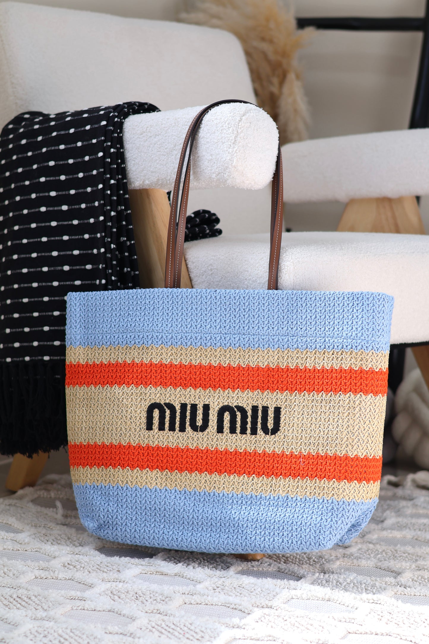 Raffia-effect woven tote bag