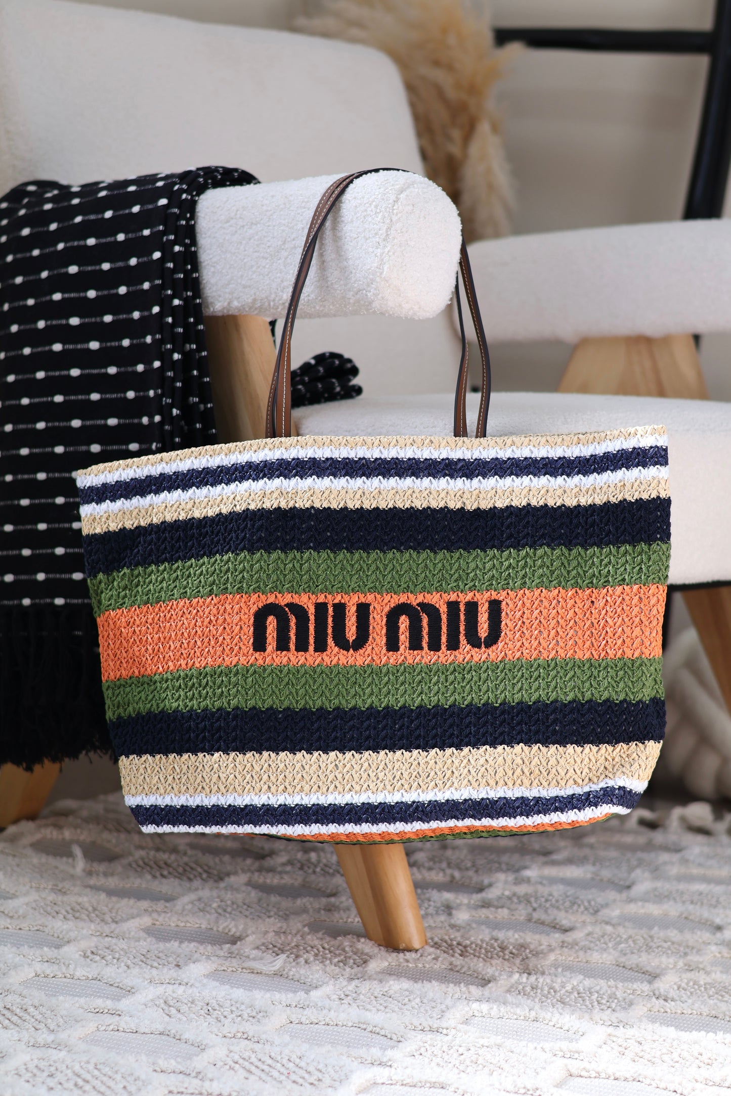 Raffia-effect woven tote bag