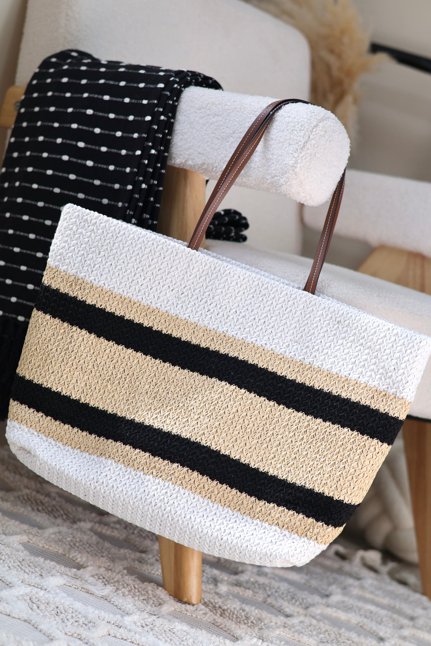Raffia-effect woven tote bag