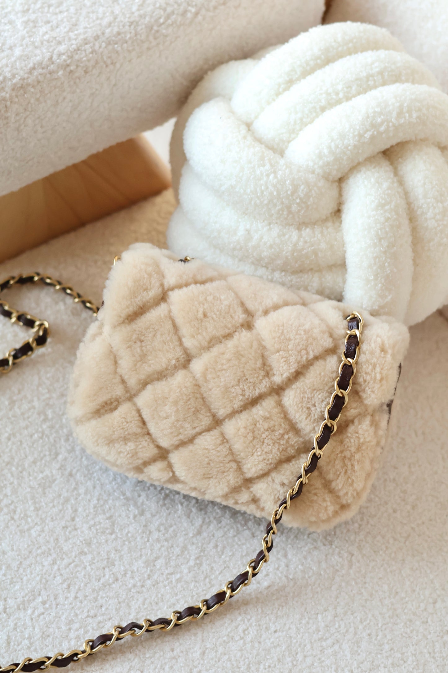 Mini Shearling Flap Bag Brown