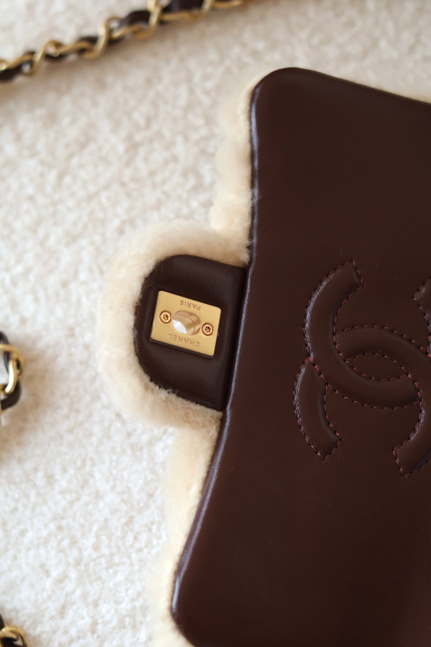 Mini Shearling Flap Bag Brown