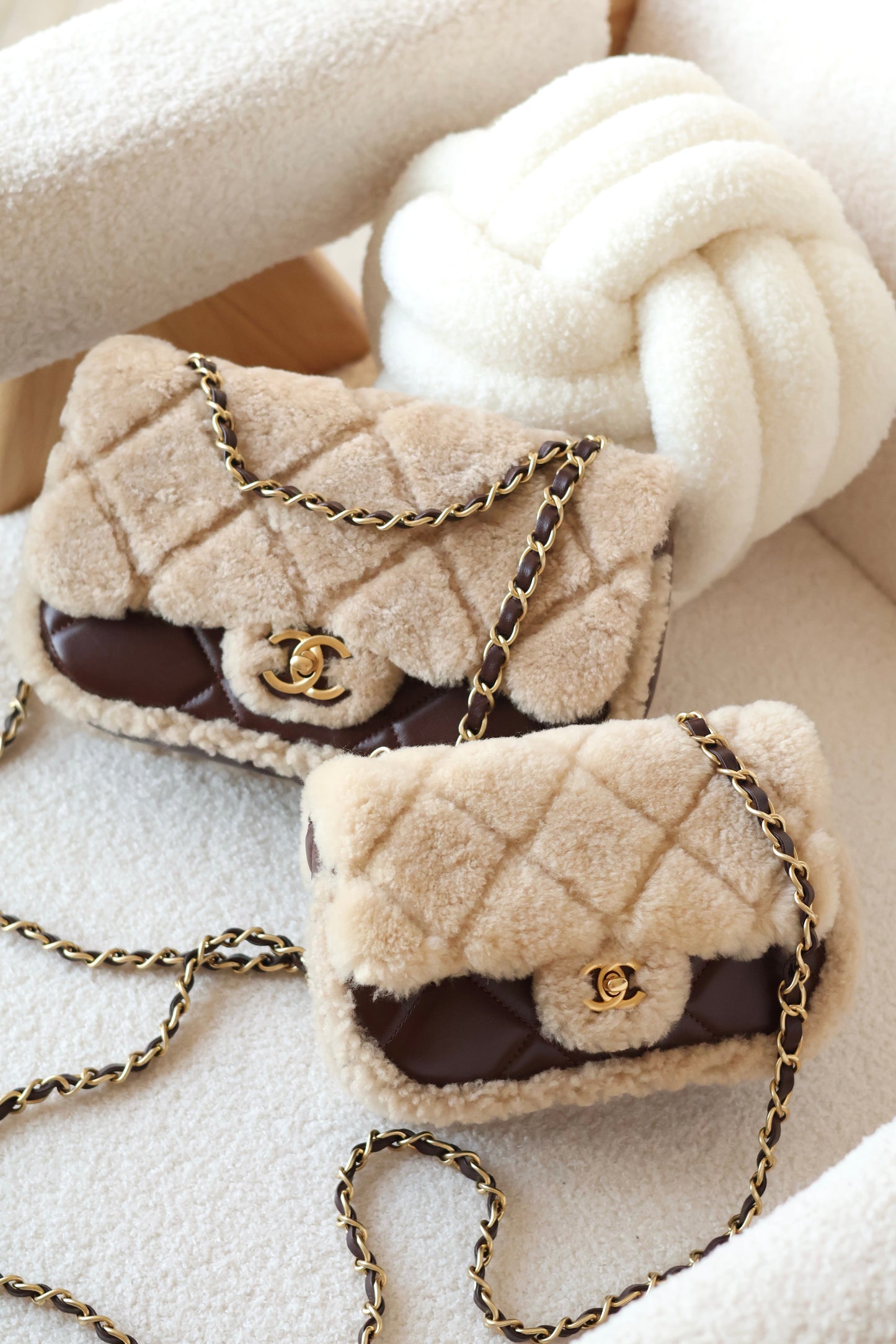 Mini Shearling Flap Bag Brown