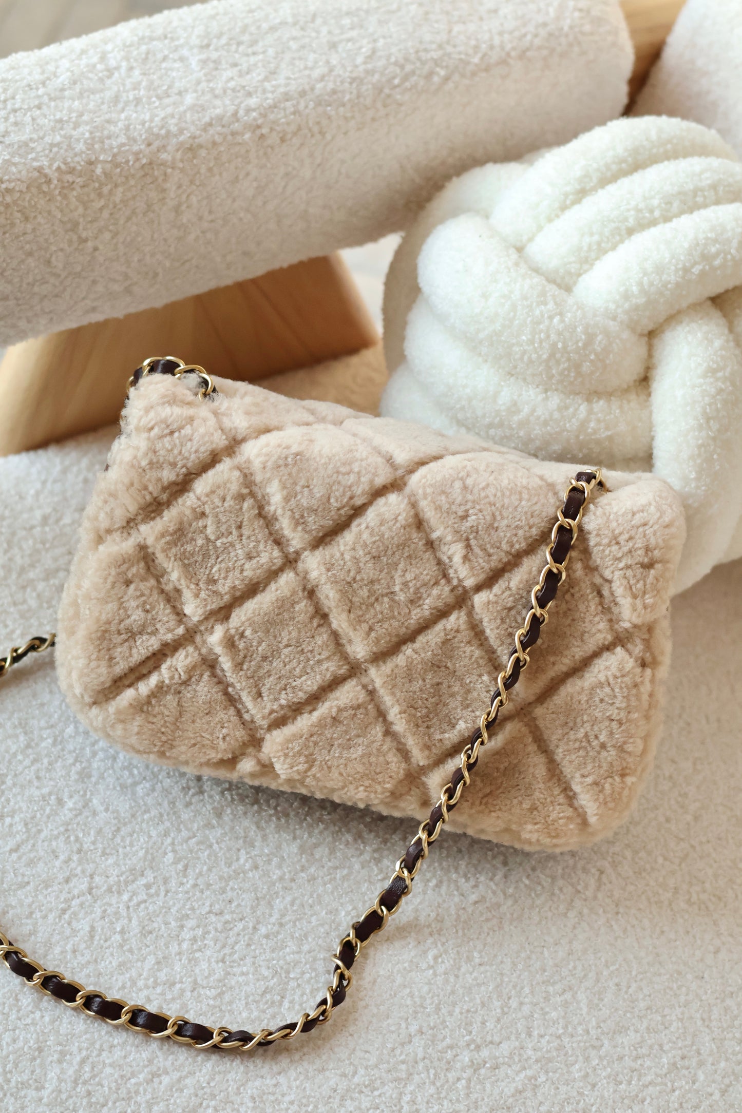 Mini Shearling Flap Bag Brown