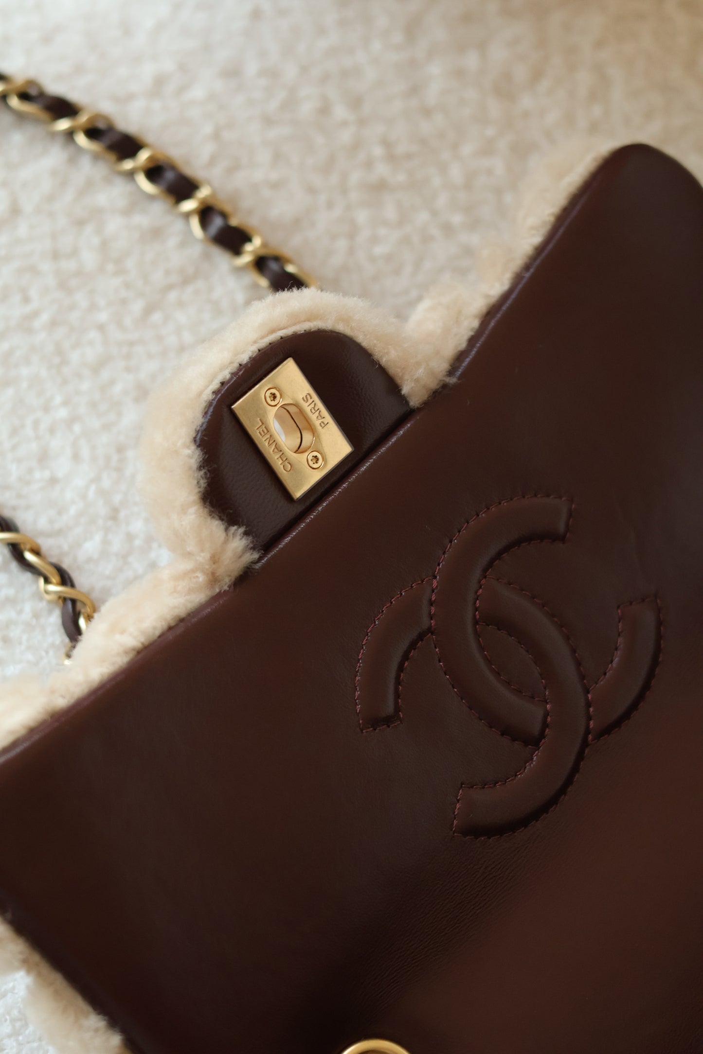 Mini Shearling Flap Bag Brown