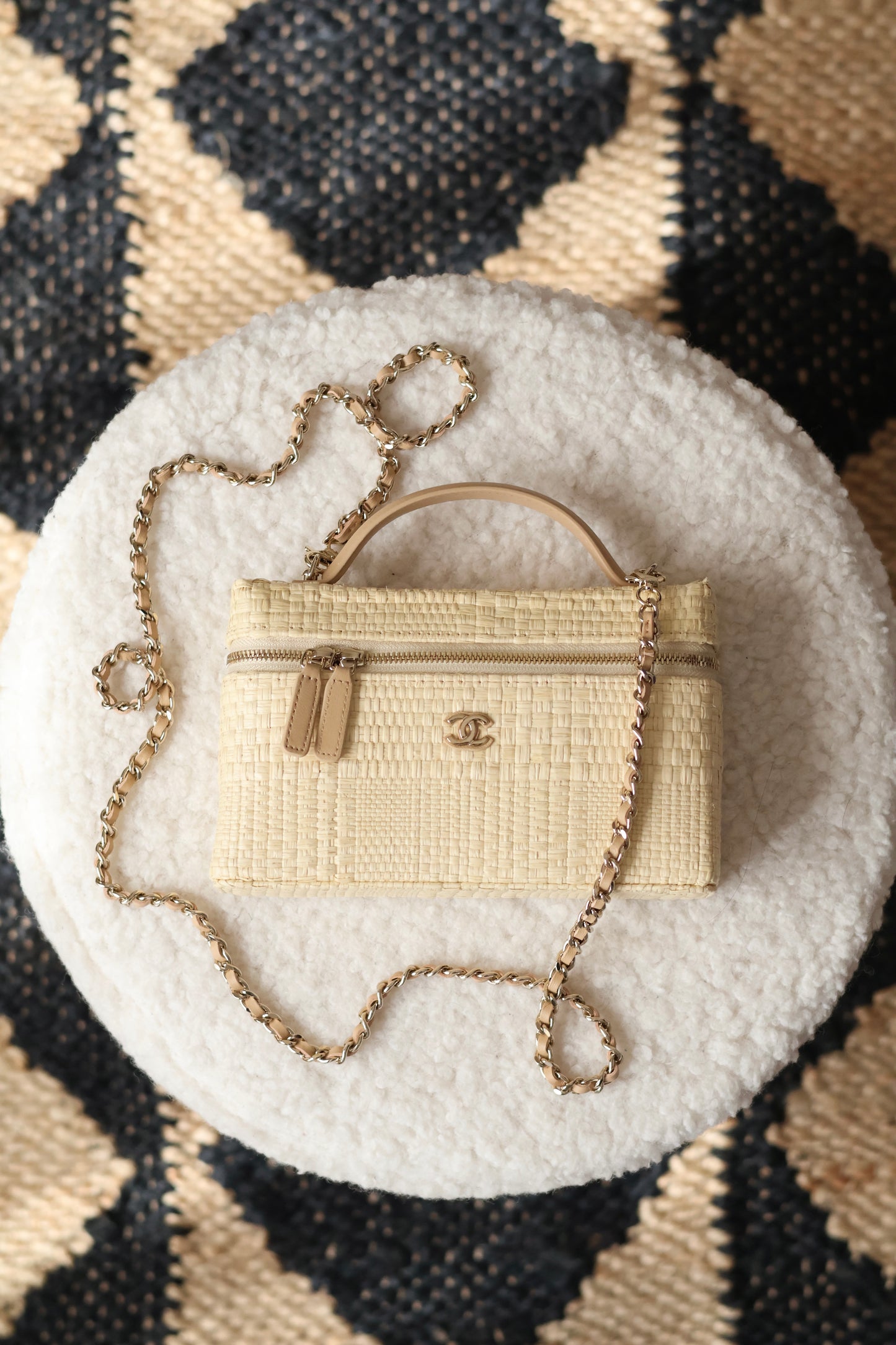 Classic Vanity With Chain Braided Raffia & Gold Tone Metal