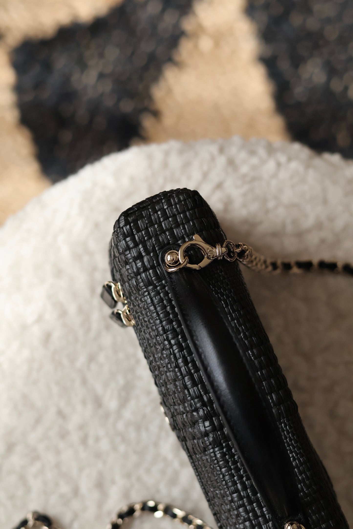 Classic Vanity With Chain Braided Raffia & Gold Tone Metal