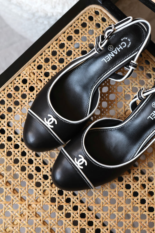White & Black Slingback Heel