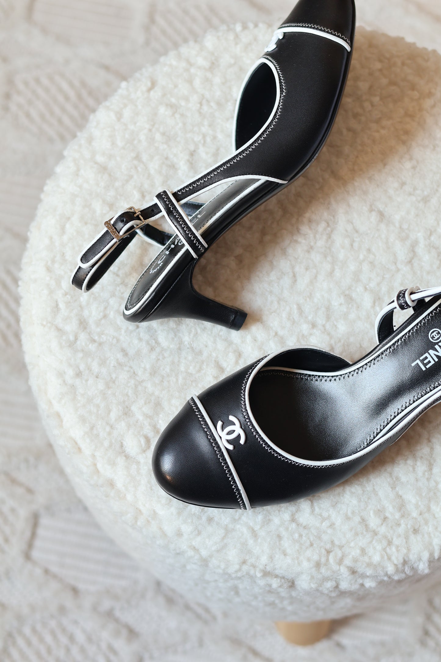 White & Black Slingback Heel