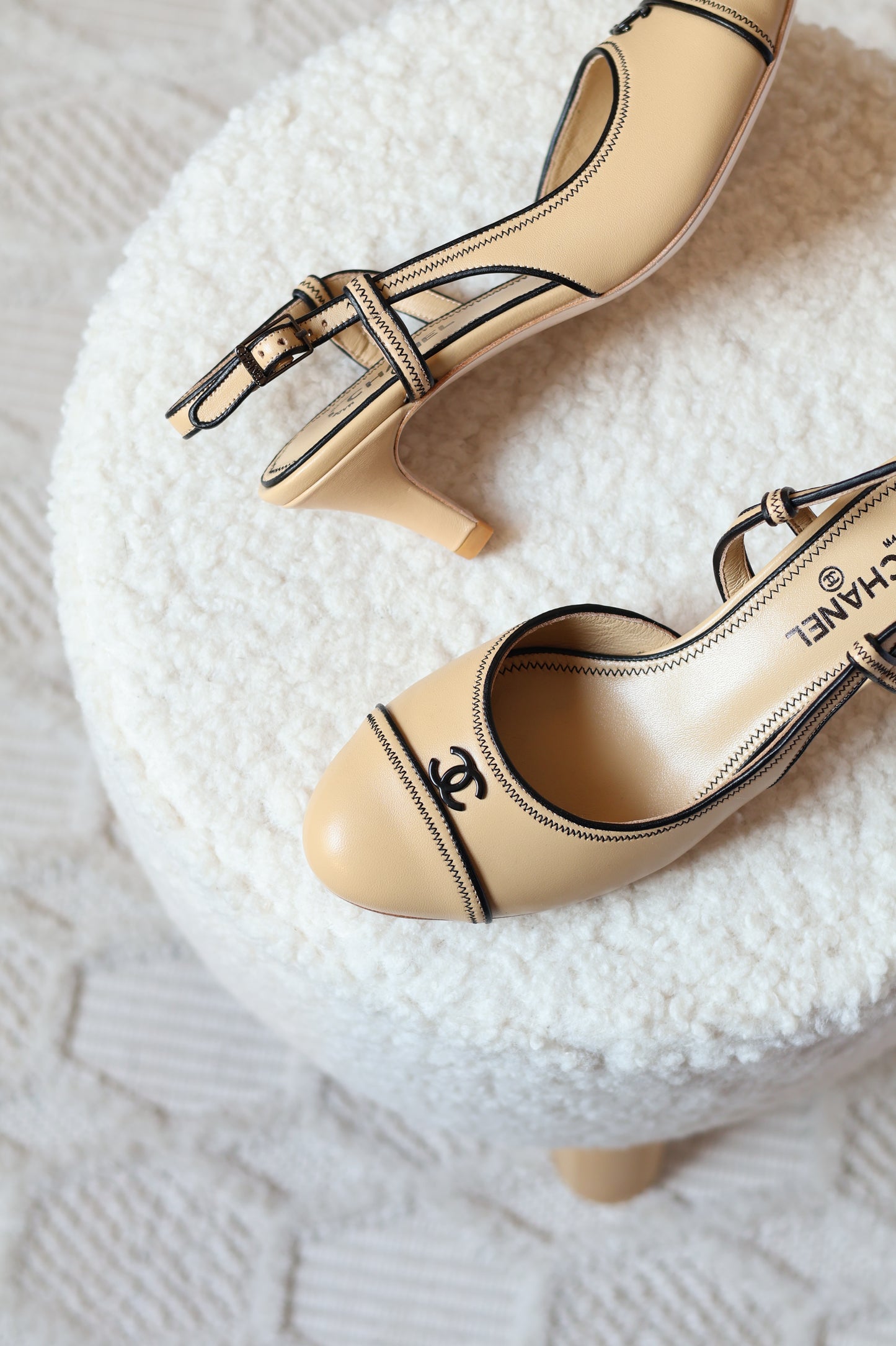 White & Black Slingback Heel