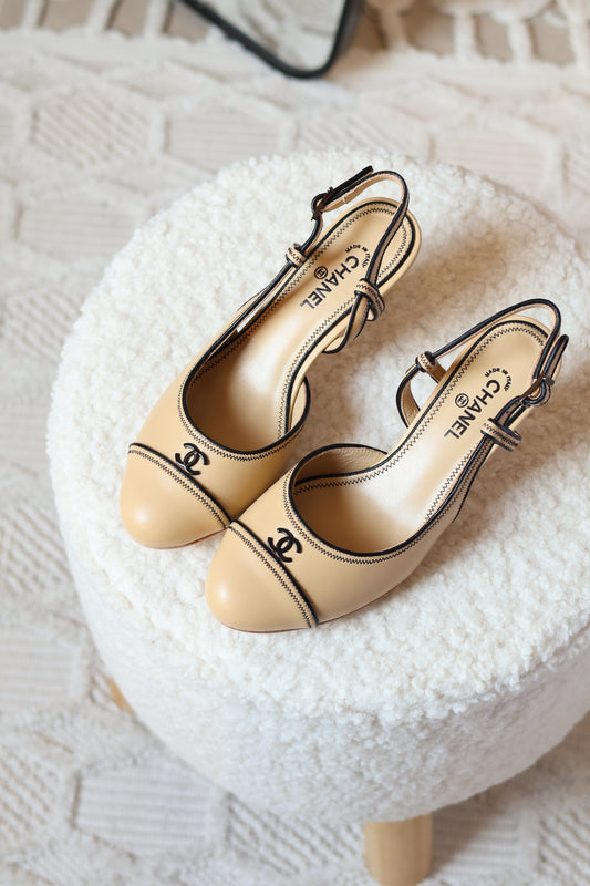 White & Black Slingback Heel