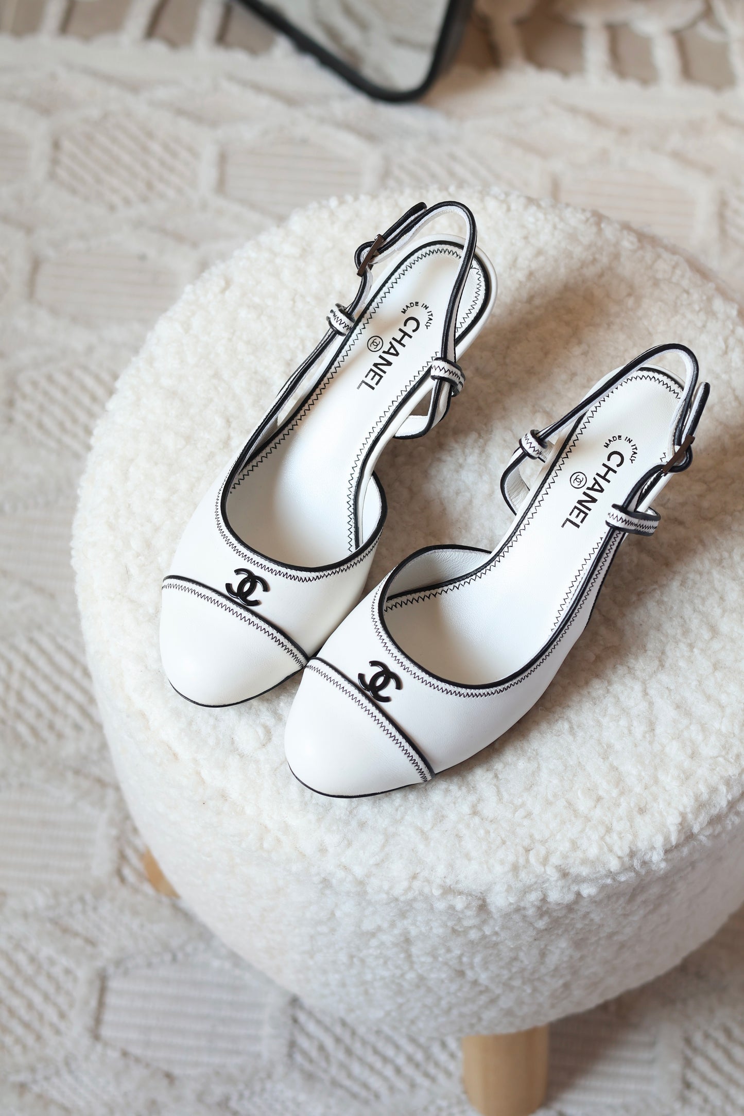 White & Black Slingback Heel