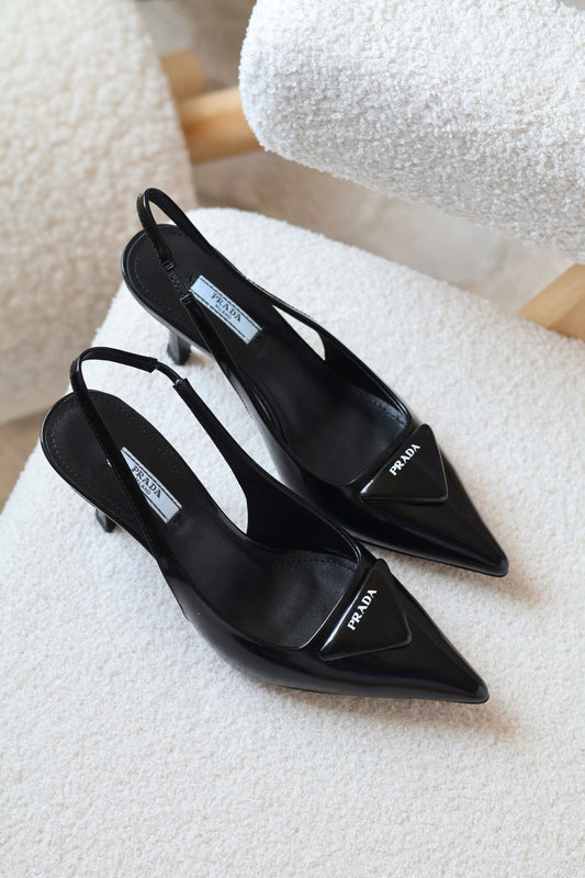 Brushed leather slingback pumps